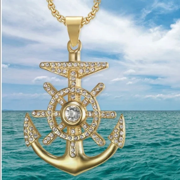 18k Gold Plated Nautical Anchor 24 inch chain - Picture 5 of 5